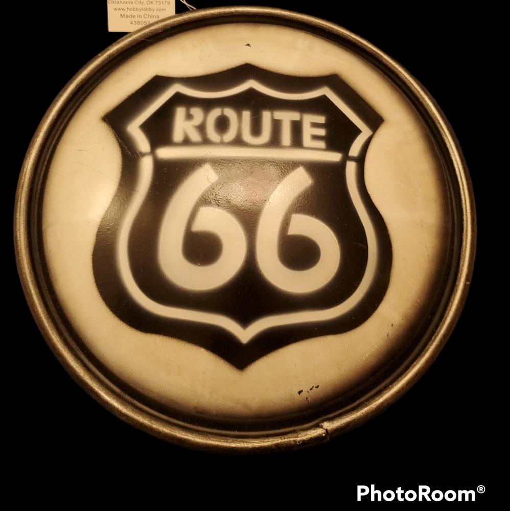 Hobby Lobby Home Decor, Metal Sign Route 66 logo Black and white.